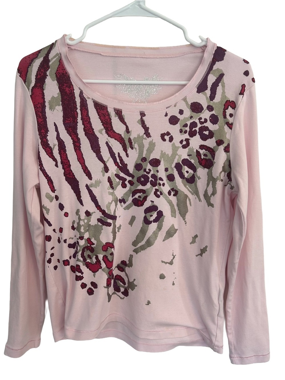 Olsen Women’s Pink Animal Print Embellished Long Sleeve  Top. Size S/M